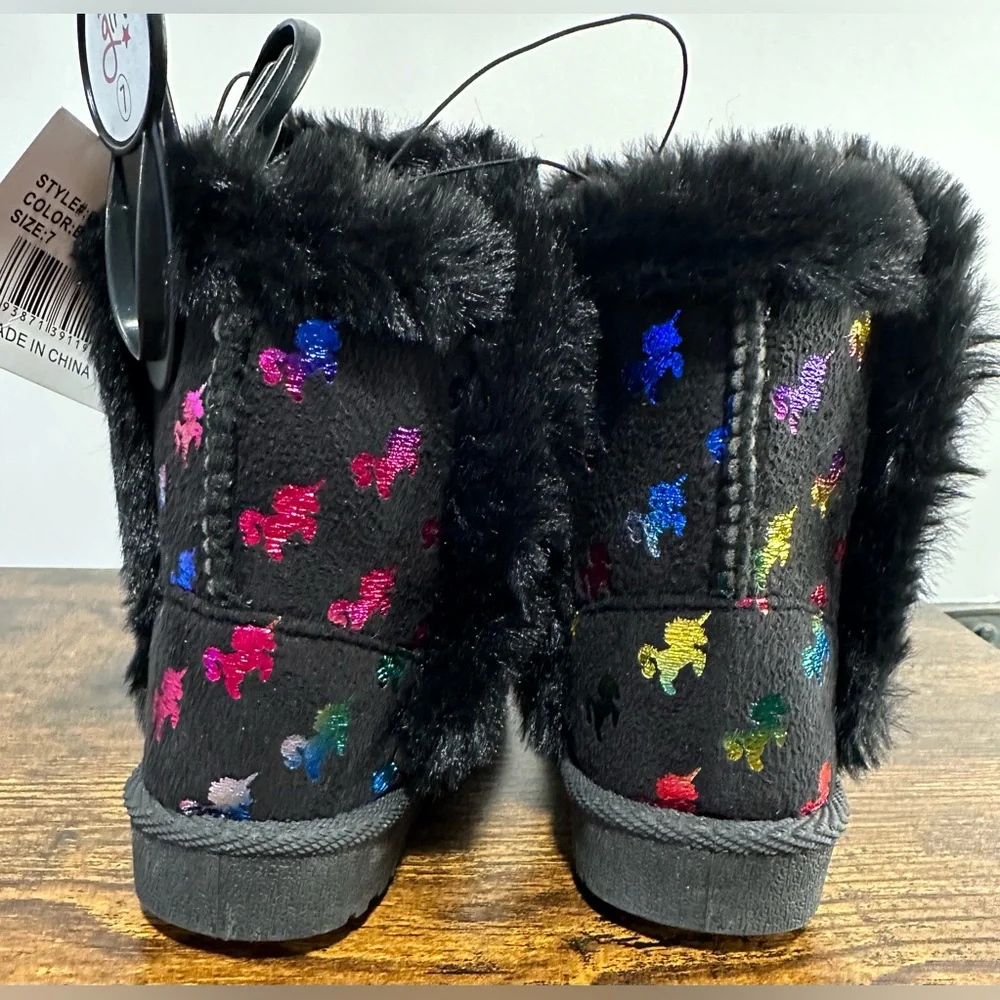 Olivia Miller Girl Toddler Black/Multi Unicorn Winter Boots NWT Size 7